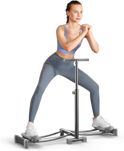 HoldOneLight Faltbare Skimaschine Übung, Höhenverstellbarer Handlauf, verdicktes und verbreitertes Anti-Rutsch-Pedal, Fitness Schlankheits-Lnner Oberschenkelmuskeln (Grau)