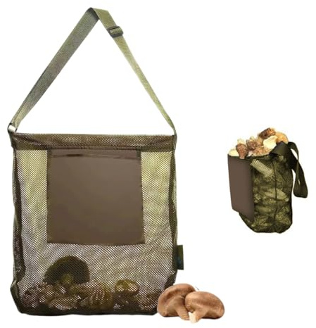 CEJAS 1 Stück Pilz Sammeltasche, Netz Pilz Futtertaschen, Sammel Jagdtasche, Pilzfutterbeutel, Verstellbarem Schultergurt, Ernte Aufbewahrungstasche für Camping, Wandern, Sammeln