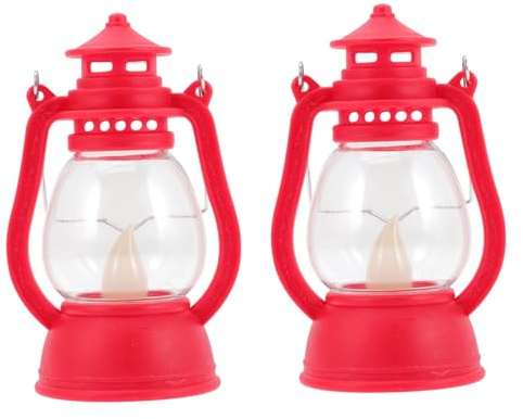 ERINGOGO 2 Stück Dekorative LED Kerzenlaterne im Vintage Stil mit Henkel Robustes Kunststoff Material Tragbare Camping Lampe und Rustikale Outdoor Deko für Wand oder Baumanbringung