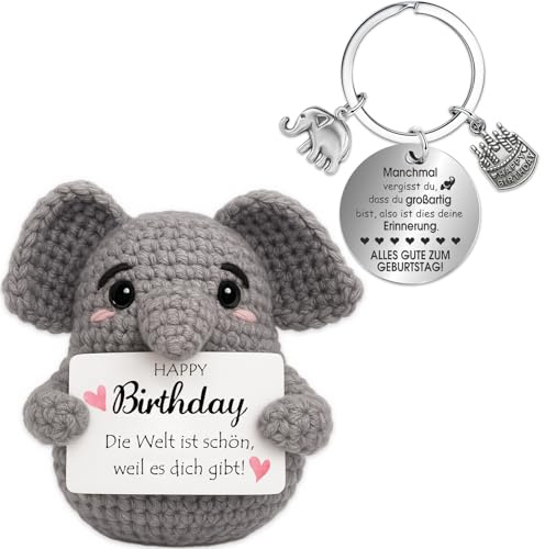 Farbeele Positiver Elefant und Glücksbringer-Schlüsselanhänger, Pocket Hug Positive Figur, Geburtstagsgeschenk für Frauen Männer, Geschenk zum Geburtstag, Mutmacher Geschenk