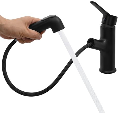 Rubinetto allungabile per bagno, nucleo valvola in ceramica, rubinetti per lavabo G 1/2 pollici, miscelatore per lavandino rubinetti (nero)