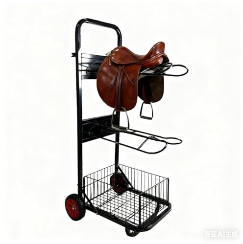 LVLDAWA Porte-Selle Chariot À roulettes Métal Robuste pour Sellerie Porte-Tapis De Selle Style Western pour Transporter Organiser Sellerie Tapis