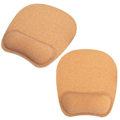 Mauspad mit Handgelenkauflage, 2 Stück aus Kork und Gummi, Khaki | Laptop Am Heimarbeitsplatz und Büroschreibtisch, Glatte Oberfläche, Minimalistisches Design