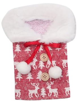 NIYANGLE Housse de Bouteille de Vin Créative en Laine Synthétique Rouge Motif Élan et Col en Fausse Fourrure Taille Petite pour Décoration Noël et Fêtes à Domicile