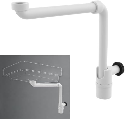 32mm Space Saver Sink Trap, Bathroom Adjustable Swivel Siphon P-Trap, 360° Rotatable Wall Mounted Drain Sink Waste Fitting Pipe (White)