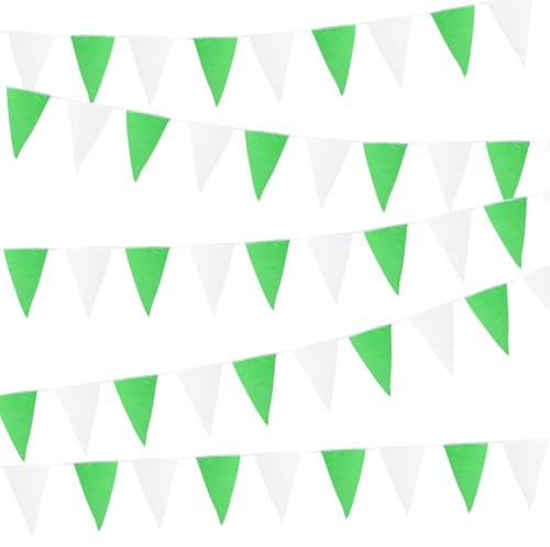 COMOOKA 10M x 2 Stück Wimpelkette Grün Weiß Wimpelkette Outdoor 20Meter Schützenfest Deko 40 Wimpeln Wetterfest Girlande aus Polyester Petersilienhochzeit Karneval Hochzeit Geburtstag Garten Deko