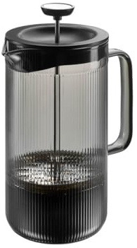 GEFU Kaffeebereiter CRISTIANO 1000 ml - French Press Kaffeekanne Smoke Grey | Mundgeblasenes Borosilikatglas - Edelstahl-Filtersieb - Hitzebeständig - Spülmaschinengeeignet - Tropffreier Ausguss