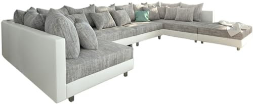 DELIFE Couch Clovis XL Weiss Hellgrau mit Hocker Wohnlandschaft modular