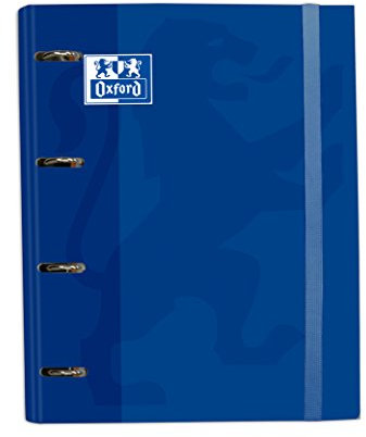 Oxford Dokumentenmappe, A4, blau, 4 Ringe, 100 Blatt, kariert, 5 mm x 5 mm, 5 Farben Band, extra harter Ordner Pappe + Grammatur papier 90 gr Optik Paper