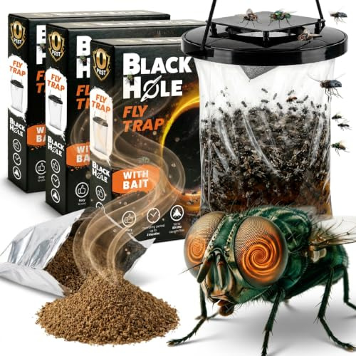 0Pest 3 x Fliegen Fallen Set für draußen | bis zu 80.000 Fliegen | natürliche Fly Trap mit Lockstoff | ohne Chemie | Fliegenfallen für Garten, Stall, Garage | biologische Insektenfalle