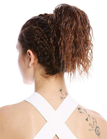 WIG ME UP - N67A-V-2T30 Haarteil Zopf Pferdeschwanz kurz voluminös lockig Krepplocken gekreppt Afro Kinks Kastanie Braun Mix 25 cm