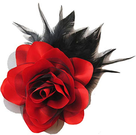 Cheerlife Ansteckrose Haarblume mit Schnabelspange Haarklipp Haarschmuck Haarspangen Ansteckblume Brosche für Frauen Herren Rot