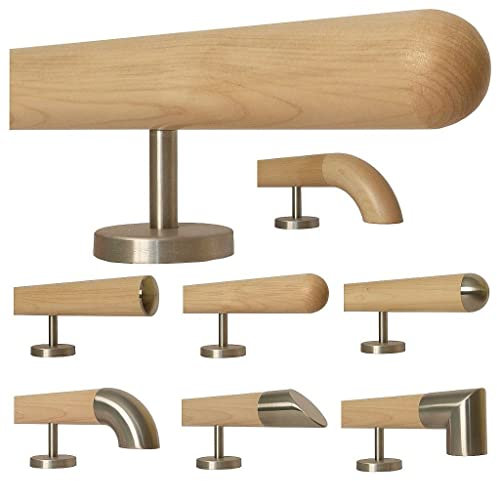 Ahorn Holz Treppe Handlauf Geländer Griff gerade Edelstahlhalter, Länge 30-500 cm aus einem Stück/Beispiel: 80 cm mit 2 Halter Halbkugel gefräst