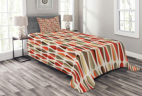 ABAKUHAUS Retro Tagesdecke Set, 70er Jahre Retro-Stil, Set mit Kissenbezug Romantischer Stil, für Einzelbetten 170 x 220 cm, Mehrfarbig