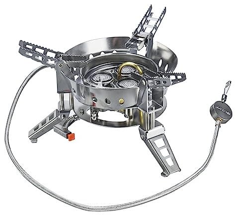 Bulin Gaskocher mit Piezozündung, Campingkocher Hohe Belastbarkeit 75KG,Winddicht,Outdoor kocher faltbar mit Vorheizung für Hiking Trekking Picknick Wandern
