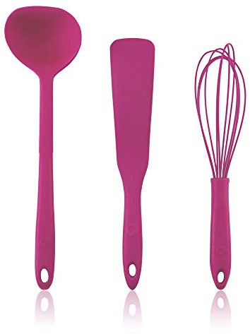 Kochblume Pfannkuchen Set - Schöpfkelle S + Spatel + Schneebesen L - 3 tlg. | Premium-Silikon & BPA frei | Hitzebeständig | Spülmaschinenfest | Farbe: pink