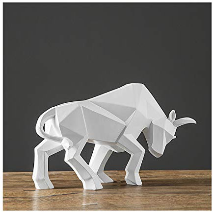 nice--buy Stier Statue Harz Bullen Skulptur Wohnkultur Börse Glückliche Statuen 14 Zoll Abstrakte Figur Geschäft Geschenk Heimdekoration Modernes Zubehör (Weiß)