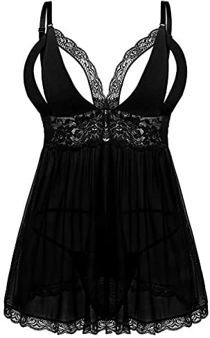 EVELIFE Women Sexy Plus Size Babydoll Dress Lace Babydoll Lingerie Chemise Nightwear Lingerie Set with G-String