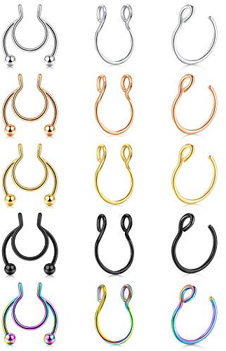 AceFun Fake nasenpiercing Ring nasen Septum Ringe Fake Piercing lippe 15 Stück Helix Hufeisenring Labret Ringe Tragus Knorpel Ohrringe Body Piercing Schmuck
