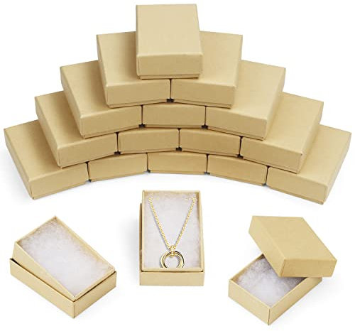 BELLE VOUS Kraft Schmuck Geschenkbox mit Polyesterfüllung (100 Stk) – 5,6 x 8,2 x 2,6 cm – Braune Kraftpapier Schachtel - Pappschachteln mit Deckel für Ringe, Halsketten, Ohrringe & Armbänder