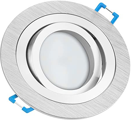 TEVEA Premium LED Einbaustrahler Schwenkbar - Silber gebürstet - Warmweiß - LED Modul 230V 5W austauschbar - Einbauleuchte auch fürs Bad - in 2 Lichtfarben und 3 Spot Farben erhältlich