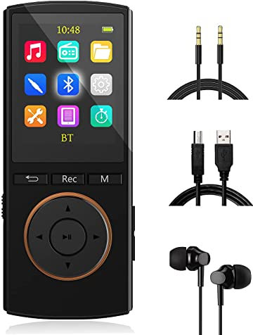 MP3 Player 32GB with Bluetooth, Line-in rip Music, Lossless Sound, Sleep Timer, FM, Long Battery Life.Black, Matte