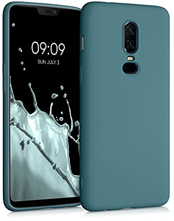 kwmobile Hülle kompatibel mit OnePlus 6 Hülle - gummierte TPU Silikon Handyhülle - Schutzhülle für kabelloses Laden - Case in Petrol matt