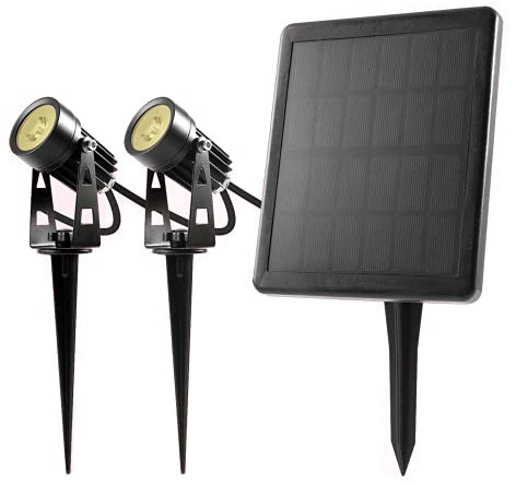 nox light LED Solarstrahler Gartenstrahler Solarlampen Wasserdicht warmweiß Auto on/off Dämmerungssensor IP65 3000K 5W / 70lm pro Leuchte (2er Set)