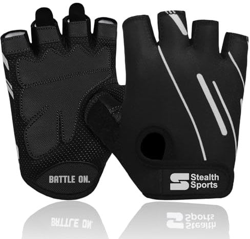 Stealth Sports Fitness-Handschuhe, Gewichtheber-Handschuhe für Damen und Herren, rutschfeste, Gepolsterte Trainingshandschuhe, Radfahren, Sporthandschuhe,PX3(Schwarz,L)