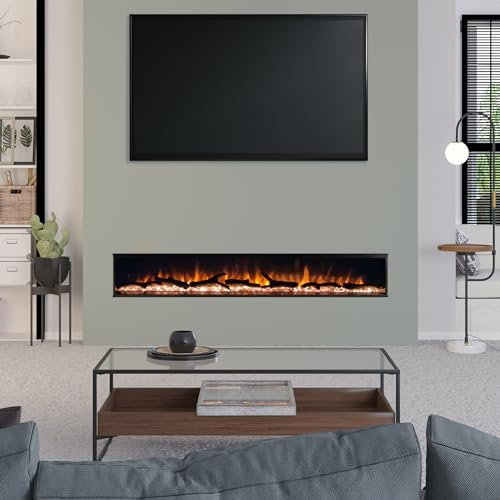 Ezee Built-In Electric Fire - 60 | 3 in 1 Celestial Flame Effect, Recessed Wall Mounted Electric Fireplace Heater with 12 Flame Colour Options & Remote Control | Glow Range