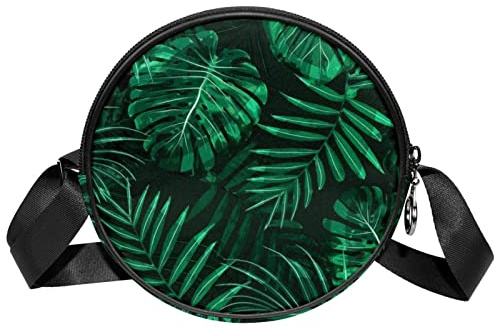 WEETIME Umhängetasche Grüne Blätter Messenger Bags Runde Umhängetasche für Damen Damen Mädchen