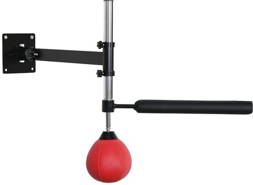 HOMCOM Bola de Velocidad de Boxeo Montado en Pared Altura Ajustable con Barra Giratoria e Inflador Punching Ball para Adultos y Adolescentes 79x72x20 cm Negro y Rojo