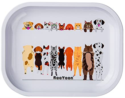 Metal Rolling Tray Small Size-7 5.5 Cute Cartoon Dog Cigarette Rolling Tray Set for Women and Man(White)
