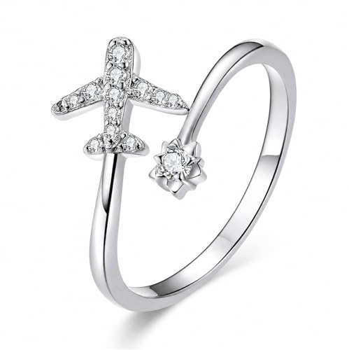 BISAER Schlangenring, verstellbare Ringe, Tierringe, zierlicher Rosenflügel, Flugzeugring, Geschenk für Frauen und Mädchen, 925er Sterlingsilber, Gothic-Vintage-Schmuck für Frauen, Metall, Zirkonia