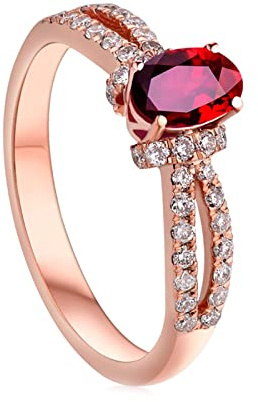 Lieson Anello di Matrimonio Donna, Anello Donna Oro Rosa 18K 0.57ct Diamante E Rubino Rotondi A Due Fili Rossi Ovale Anello Donna Oro Rosa Misura 16
