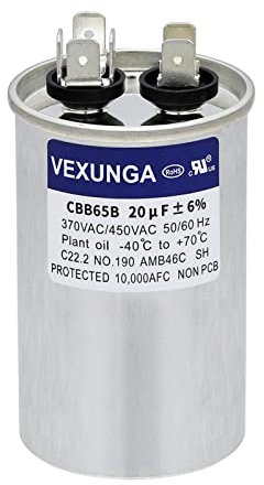 VEXUNGA Kondensator 20uF 20 MFD 370VAC 440VAC 450VAC 50/60Hz Runder AC Kondensatoren CBB65 für Klimaanlage Kompressor Motor Luft Wärmepumpe oder Lüftermotoren