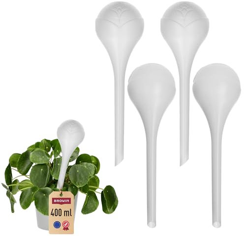BROWIN® Bewässerungskugeln für Pflanzen | dosierte Bewässerung | Automatische Bewässerungssystem für Pflanzen | Tröpfchenbewässerungsbausätze (400 ml) (4, weiss)