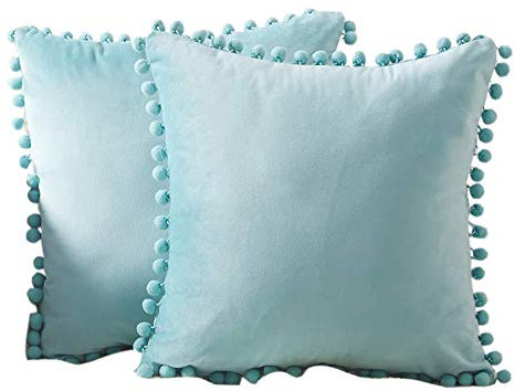 Oikabio 2 Stück Samtkissen mit Pompons Kissenbezüge Dekorative Kissen Fall Kissen Kissen Wurfkissen für Sofa Hellgrün
