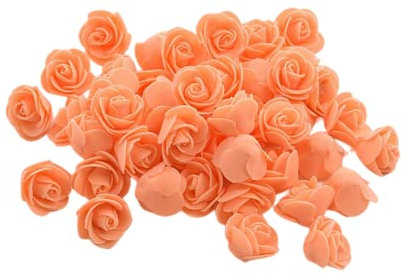 XIZHI Lot de 100 Mini Roses artificielles en Mousse Rouge de 3,5 cm pour Loisirs créatifs, Accessoires de fête, décoration d'intérieur et fête prénatale (Orange)