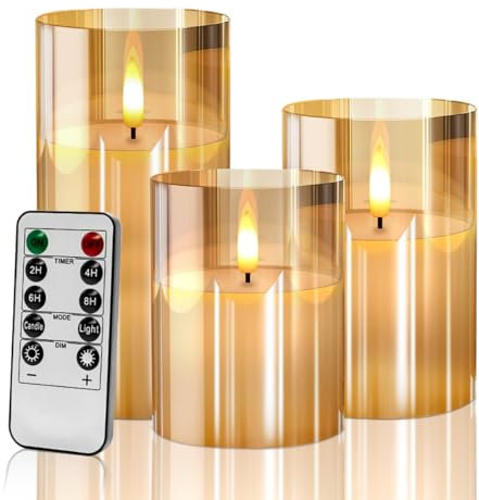 Nestling Candele LED,Candele Elettriche,Candela in Vetro Senza Fiamma Con Telecomando Batteria a Stoppino Mobile,Per La Decorazione,Festa,Vacanze,Hotel,D'oro