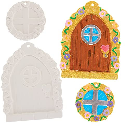 Baker Ross FX586 Ceramic Pixie Door and Window - Box of 2, Ceramic Painting Kits for Kids