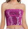 Aohhy Top da donna con paillettes scintillanti, elasticizzato, per feste, discoteca, top a tubo, top corto a sirena, senza spalline, top metallico per feste e club, per busto 60-99,8 cm, Rosa acceso,