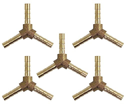 MACHSWON 5pcs 4mm Brass Hose Barb Fitting Y-Shaped 3 Way Water Gas Oil Pipe Connector for Automotive