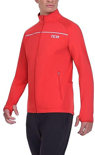 TCA Herren Thermische Radlaufjacke. Reflektierende atmungsaktive winddichte Jacke mit Reißverschlusstaschen - Rot, XL