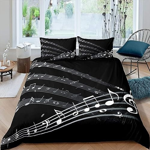SIVAGA Musik Bettwäsche 135x200 Weich Kuschelige Mikrofaser 3D Druck Musiknote Bettwäsche-Sets Bettbezug und 2 Kissenbezug 80x80 cm mit Reißverschluss