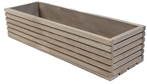 BOGATECO Jardinera de Madera | Maceta 64 x 20 x 14,5 cm | Para Hogar, Jardín, Balcón, Terraza | Con Inserto de Plástico | Impregnada | Gris