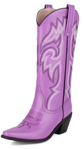 Wavyvigs Stivali da cowboy a metà polpaccio da donna Stivali western ricamati Stivali da cowgirl Purple Mark Size 39