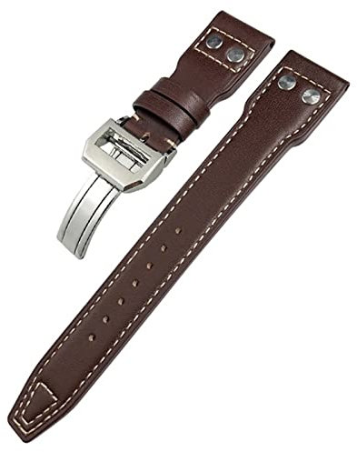 NDJQY 21mm Nieten Echtes Leder Armband Fit Für IWC Big Pilot TOP GUN Uhr IW3777 Kalbsleder Armband, Gold Buckle, Achat