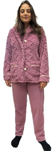 Infiore Pigiama donna in morbido coral aperto davanti art. 651445 - XL, Malva