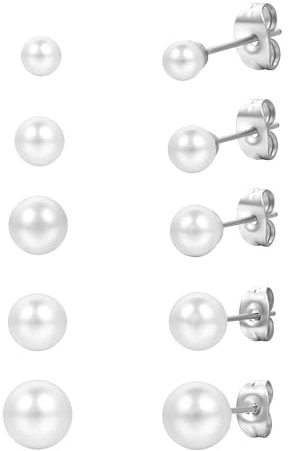 Ozmw pendientes de perlas Pendientes clásicos de perlas para mujeres y niñas - Sencillos y elegantes